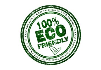 Illustration of a green stamp highlighting retail trends towards sustainability, marked with the text '100% ECO FRIENDLY' and surrounded by repeated phrases such as 'ECO FRIENDLY', 'BIODEGRADABLE', and 'ECO SUSTAINABLE