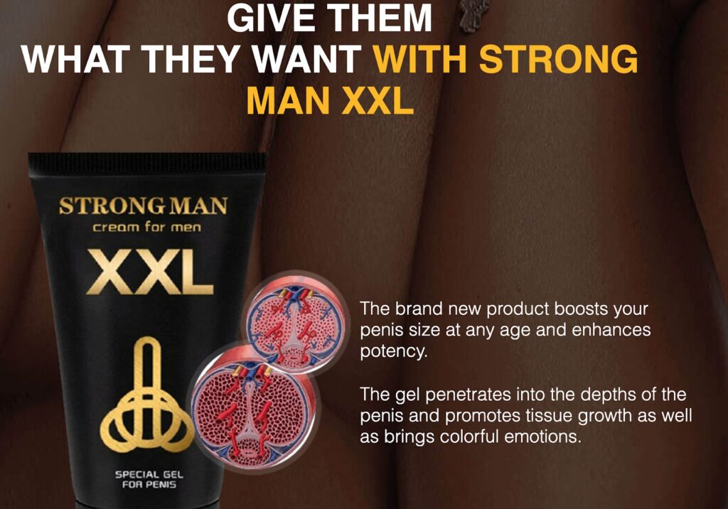 A promotional graphic for a men's personal care product, highlighting the marketing strategy that exemplifies 'Authority Bias in Affiliate Marketing.' The image shows a tube of cream branded with 'XXL' and includes a text overlay about product benefits, focusing on enhanced user experience and satisfaction. The strategy implies endorsement by authoritative figures in the wellness industry.